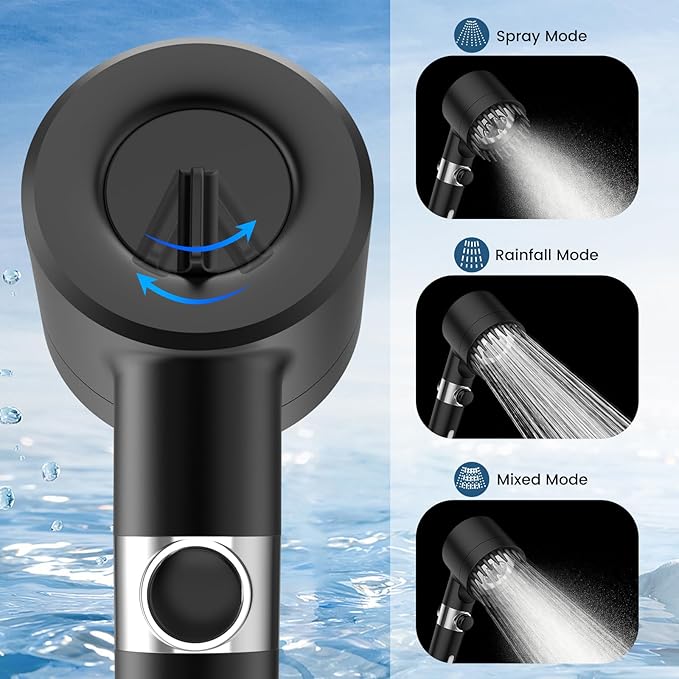 Filtered Shower Head with Handheld, High Pressure 3 Spray Mode Showerhead with 18 Stage Water Softener Filters for Hard Water - Remove Chlorine-BLACK