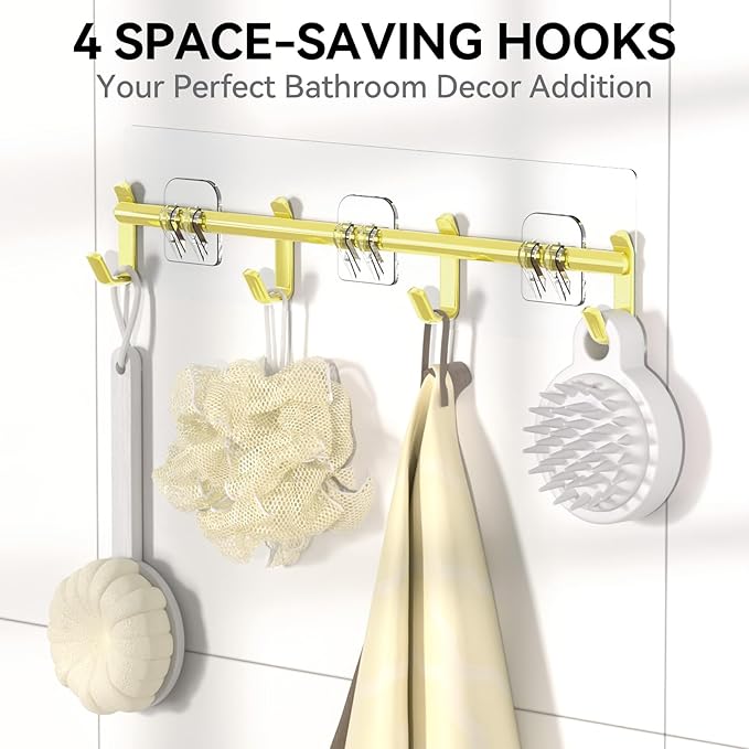 YASONIC Shower Caddy, 6 Pack Large Capacity Bath Organizer with Soap Holder and 12 Hooks, Rustproof Shower Shelves for Inside Shower, No Drilling&Sleek Bathroom Organizers and Storage Gold