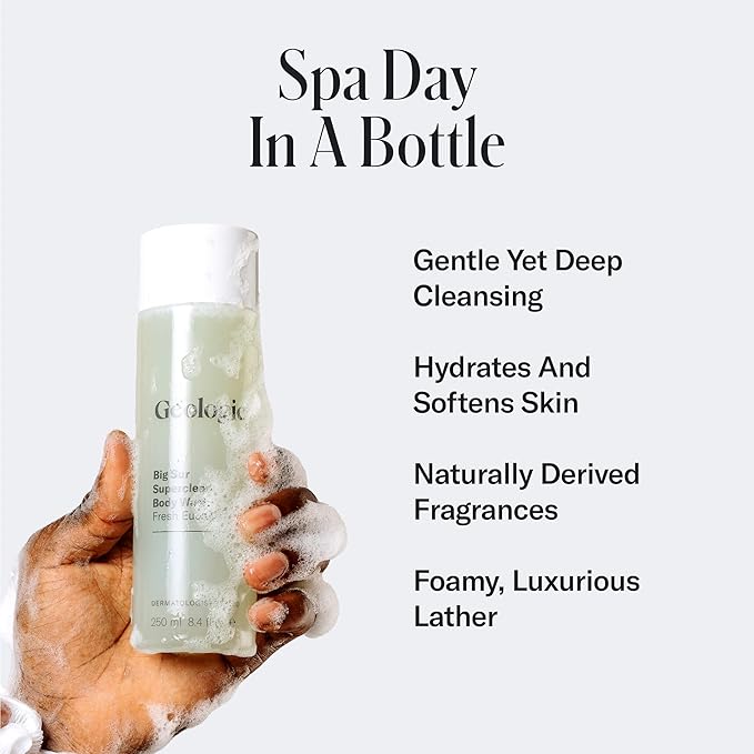 Geologie Big Sur Fresh Eucalyptus Superclean Body Wash | Deep Cleansing Fresh Eucalyptus Shower Gel for Men & Women | All-Natural Clean & Hydrating Derm-Grade Formula | 8.4 fl oz Bottle