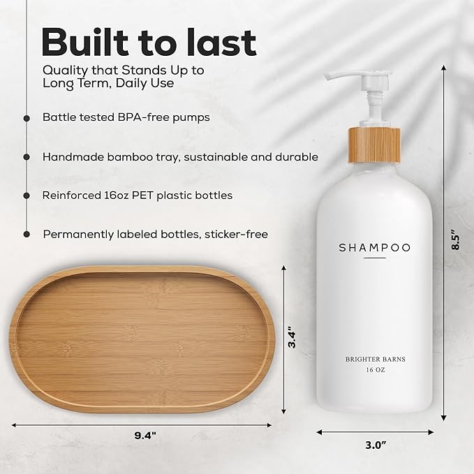 White Shampoo and Conditioner Dispenser Set by Brighter Barns - Shower Dispenser - Shampoo Conditioner Body Wash Dispenser with Pump - Shower Soap Dispenser for Bathroom Decor, Hotel, Airbnb (White)