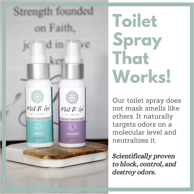 Mist N’ Go by Omaze Travel Bathroom Spray for Toilet Spray Odor Eliminator - Travel Toilet Spray for Bathroom Air Freshener Spray for Bathroom Deodorizer - Popular Mix, Regular Size (2oz x2)