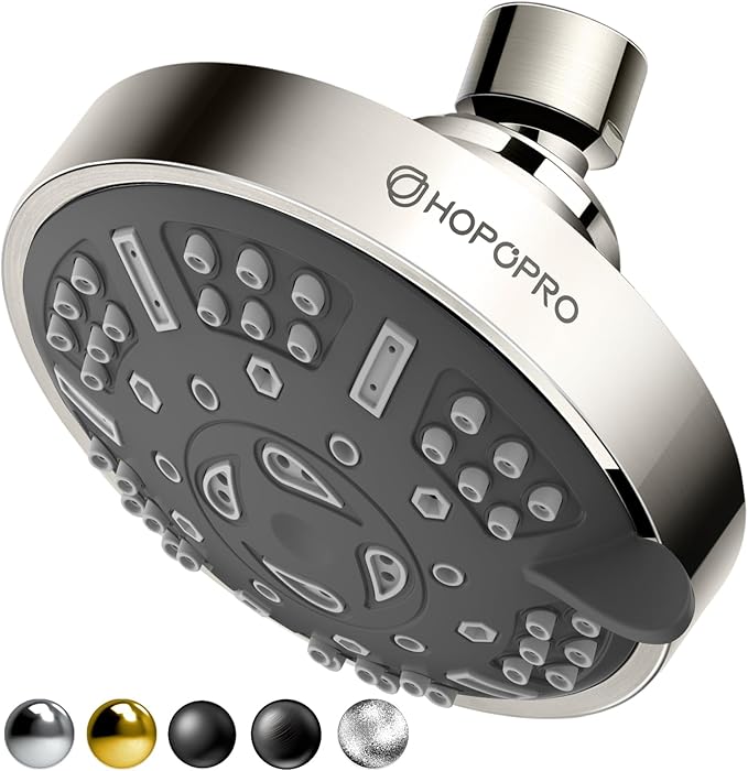 HOPOPRO Upgraded 9 Settings High Pressure Shower Head, NBC News Recommended Brand Fixed Showerhead Bathroom Showerhead Multi-functional Rainfall Showerhead for Low Water Flow (Brushed Nickel)