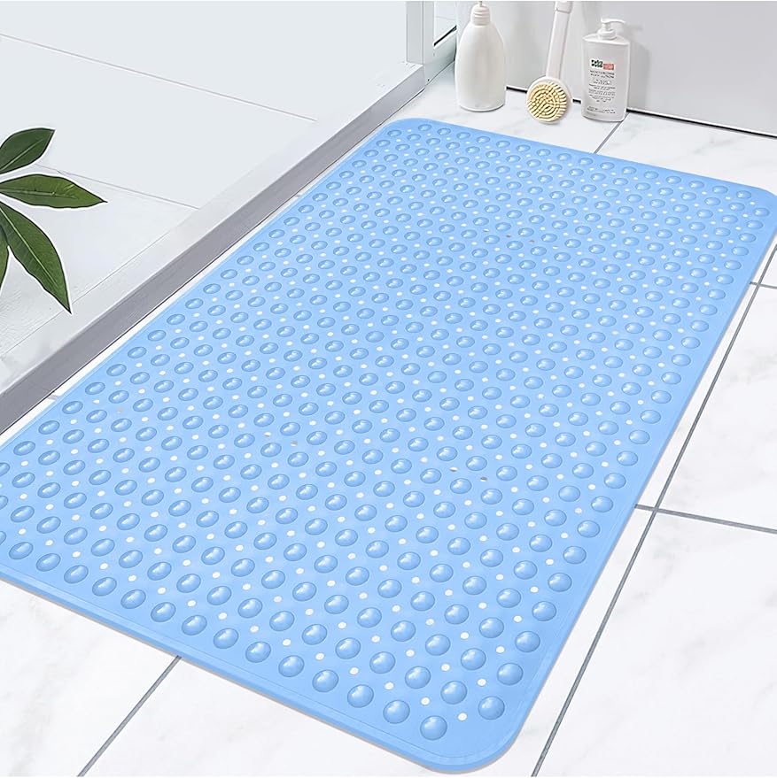 Extra Large Shower Mat, Yonala 47.2 x 31.5 Inch Non Slip Shower Mats for Inside Shower with Drain Hole and Suction Cups, Soft Trimmable TPE Anti Slip Shower Mat for Walk in Shower Stall, Heavy Mat