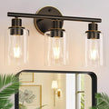 3-Light Bathroom Light Fixtures, Brown and Gold Bathroom Wall Lights, Modern Vanity Light with Clear Glass Shade, Bathroom Wall Lamp for Mirror Hallway Cabinet