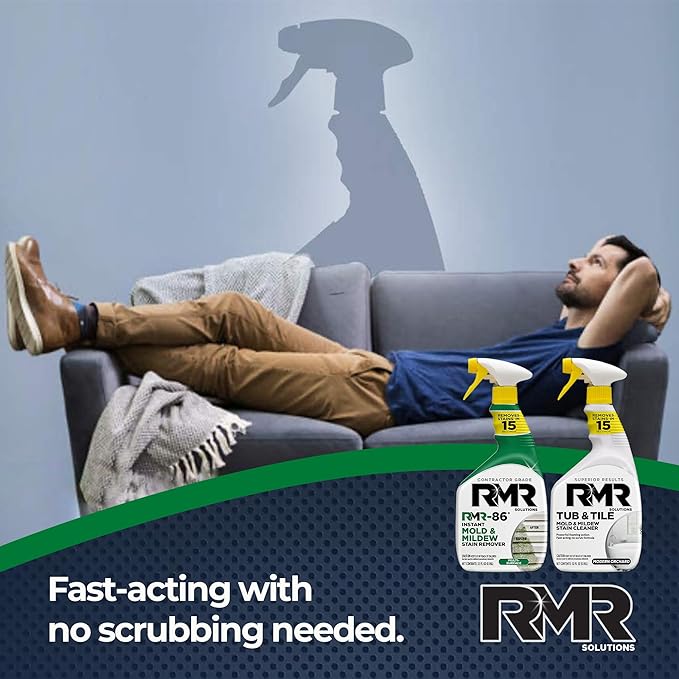 RMR Mold Stain Eraser Max Pack – No-Scrub Tub & Tile Cleaner + Instant Mold & Mildew Stain Remover Spray, Indoor/Outdoor Bathroom, Shower, Siding, & Deck Cleaning Kit, 2–32 Oz Bottles