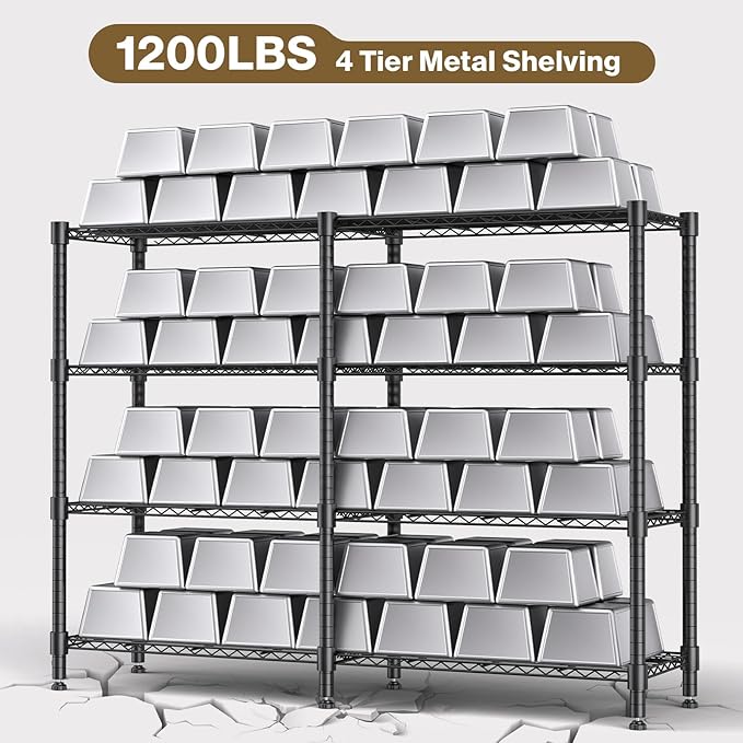 Himimi 4-Tier Heavy Duty Metal Storage Rack, 1200LBS Adjustable Wire Shelving for Storage, Standing Storage Shelf Units for Kitchen Garage Pantry Laundry, 60" W x 14" D x 60" H, Black