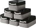 TheWarmHome Storage Basket for Organizing - 12x8x5.2 inch Small 6 Pack Collapsible Storage Bin for Shelves with Rope, Fabric Storage Cubes for Cloth Gift Toy Decorative Organizer (Black & Grey)