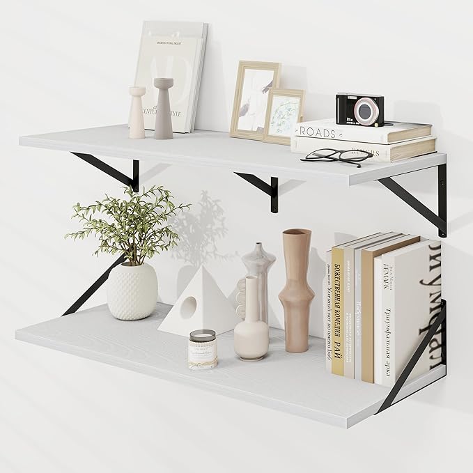 Dreamland Deep Floating Shelves for Wall, White Wood Wall Mounted Shelves, Large Floating Shelf 12 * 36 inch Set of 2 for Bookshelf Living Room Bedroom Home Office Bathroom