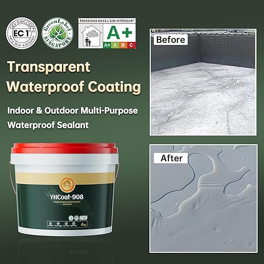 1 Gallon Transparent Waterproof Coating, Clear Acrylic Sealant Invisible Adhesive Leak Repair Agent for Concrete, Wall, Wood, Brick, Stone, Water-Based Outdoor & Indoor Sealer 4KG