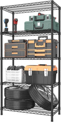 5 Tier Heavy Duty Adjustable Storage Shelf Organizer Storage Metal Shelves Garage Wire Shelving Unit Pantry Rack 18" D x 36" W x 71.25" H,Black