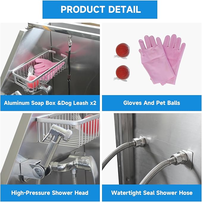 Dog Washing Station 50" Dog Grooming Tub with Right Stair& Faucet, Stainless Steel Dog Bathing Station for Home,Dog Bathtub for Large,Medium,Small Pets