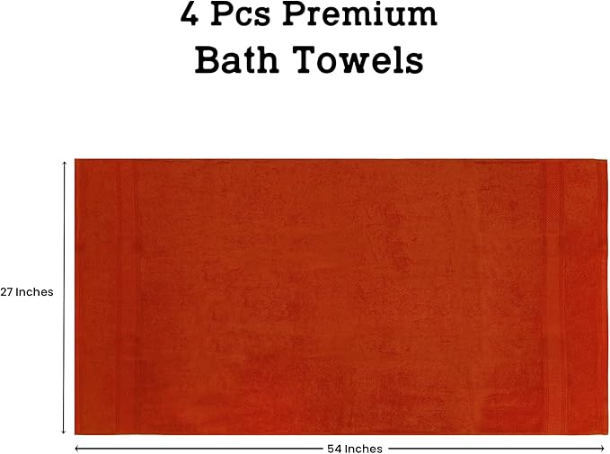 Casa Lino Coral Orange Bath Towels Set of 4 (54" x 27") - Large Bathroom Towel Set - 100% Cotton Towels for Bathroom - Highly Absorbent & Quick Dry Bath Towel Multipack - New Apartment Essentials
