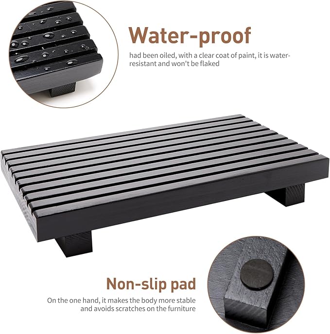 Renawe Black Bathroom Counter Organizer Wooden Display Pedesta Stand Kitchen Countertop Trays Farmhouse Wood Riser Dish Soap Dispenser Holder for Bathroom Decor Kitchen Sink Accessories Vanity Tray