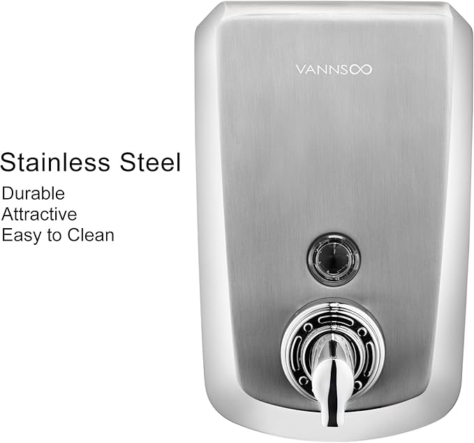 Commercial Wall Mount Stainless Steel Foam Soap Dispenser, 40 oz (1200ml) Industrial Refillable Foaming Hand Sanitizer Dispensers for Bathroom and Kitchen Brushed