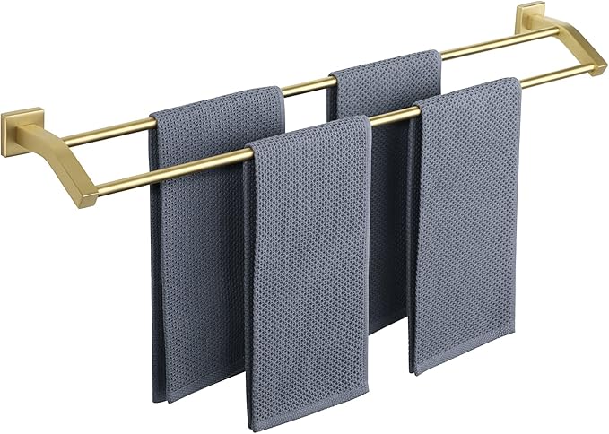 Alise Bath Double Towel Bars Towel Racks for Bathroom,Wall Mount Towel Holder Heavy Duty SUS304 Stainless Steel Towel Hanger Rail,Gold Finish 32-Inch