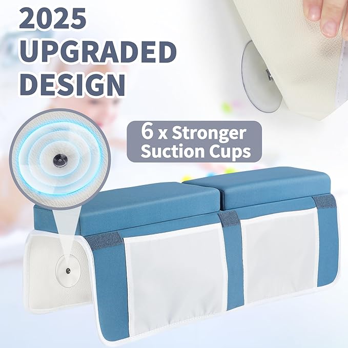 URMYWO Bath Kneeler and Elbow Rest Pad Set - 1.5" Thick Baby Bath Kneeler Pads with Toys Organizer, Anti-Slip Cozy Knee & Arm Support Bathtub Mat, Quick Dry Kneeling Pad for Baby Bath Time
