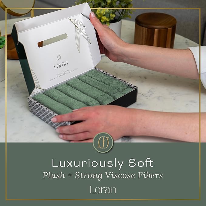 Sage Green Washcloths Set of 6 Soft Facial Cloths 10” x 10” 100% Viscose Derived from Bamboo Spa-Like Feel Silky Face Cloth for Skin Cleansing
