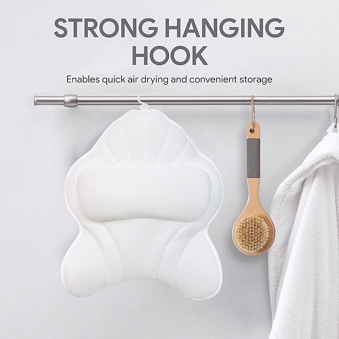 Extra Thick Large Bath Pillow with Neck,Back,Head Support for Bathtub, Spa, Soaking White(19''x15'')