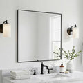 28x28 Inch Black Bathroom Mirror, Copper-Free Aluminum Alloy Frame Vanity Mirror, Rectangle Wall Mounted Modern Mirror for Bedroom/Living Room/Porch Horizontal or Vertical