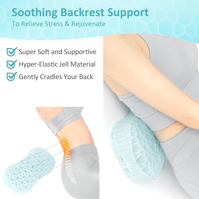 Sunlit Bath Jello Mini Gel Bath Pillows, Lumbar Pillow for Bathtub, Back Support Pillow, Gel Pillow with Non-Slip Suction Cups for Lumbar, Back Rest Support, Ice Blue
