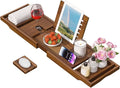 Wooden Bathtub Tray for Luxury Bathroom, Expandable Premium Teak Bath Tray, Adjustable Bath Accessories for Tub, as Unique Housewarming, Holiday, Birthday Gifts