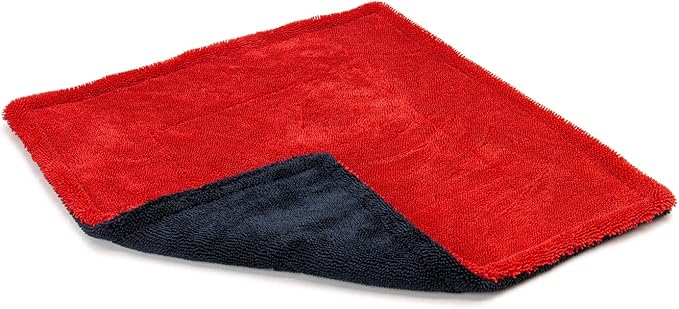 Autofiber Dreadnought Max Triple Layer Microfiber Car Drying Towel, Twist Pile, 1400GSM - Pack of 1 (16 inch x 16 inch) Red/Black