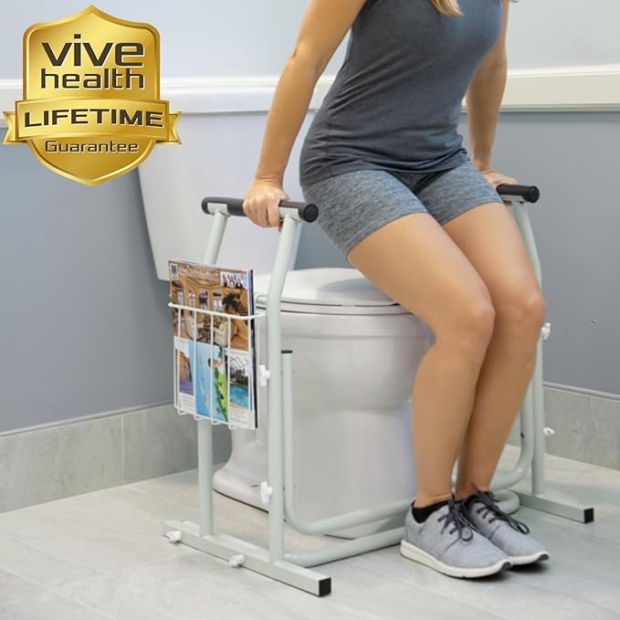 Vive Toilet Safety Rail with Arms - Toilet Support Frame w/Handles for Seniors - Grab Bar Handrail for Elderly, Handicap & Disabled - Bathroom Riser Assistance Aid - Stand Alone Lifter to Help Stand