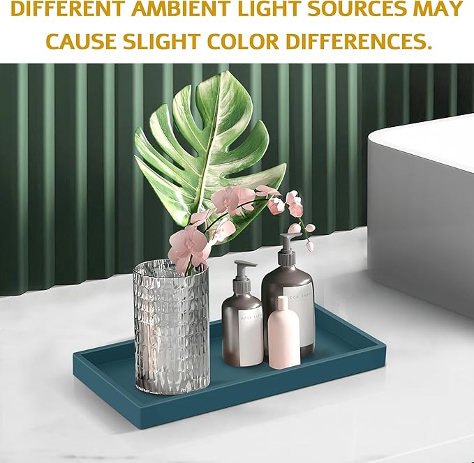 Silicone Vanity Tray - Thickened, Shatterproof Rectangle for Bathroom Counter - Large 10.6 * 5.1 in