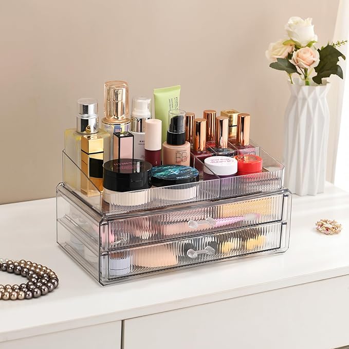 ZHIAI stackable storage drawers, acrylic storage rack, cosmetics and beauty products organizer, suitable for makeup room, bathroom, pantry, home bedroom storage