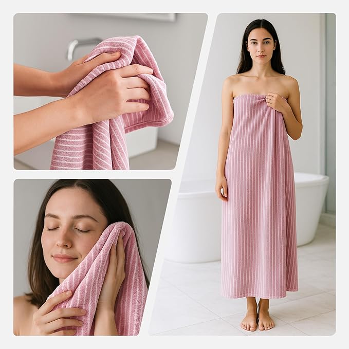REDKISS Ultra Soft Bath Towels Set of 6 Large 35"x70" | 100% Microfiber, Highly Absorbent & Quick Dry | Pink Towels for Bathroom, Spa, Gym | 2 Bath, 2 Hand, 2 Washcloths