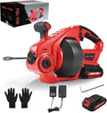 20V Cordless Electric Drain Auger, 25Ft Auto-Feed Drain Snake, Replaceable Cable, 2.0Ah Battery & Charger, LED Light, Clog Remover for Sink, Shower, Kitchen, Bathroom Pipes (3/4"-2")