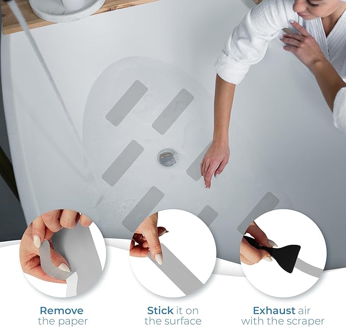 Anti Slip Shower Stickers 24 PCS, Gray Non-Slip Shower Strips for Adults, Premium Adhesive Bath Tub Stickers