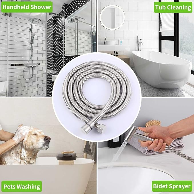 Handheld Shower Hose 79", Angle Simple Stainless Steel Flexible Shower Sprayer Hose, Replacement Shower Hose 1/2" IPS, Shower Extension Hose, Brushed Nickel