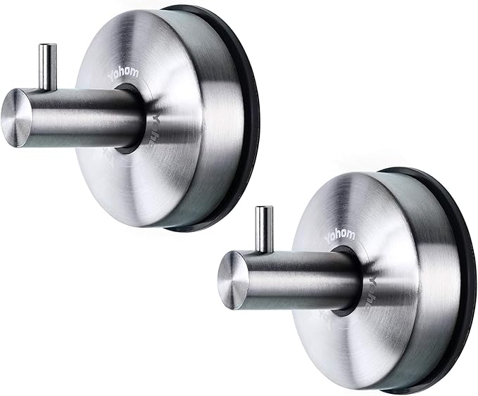 YOHOM Stainless Steel Vacuum Suction Cup Bathroom Shower Holders - Removable Towel Rack, Bathrobe and Loofah Hooks with Brushed Finish