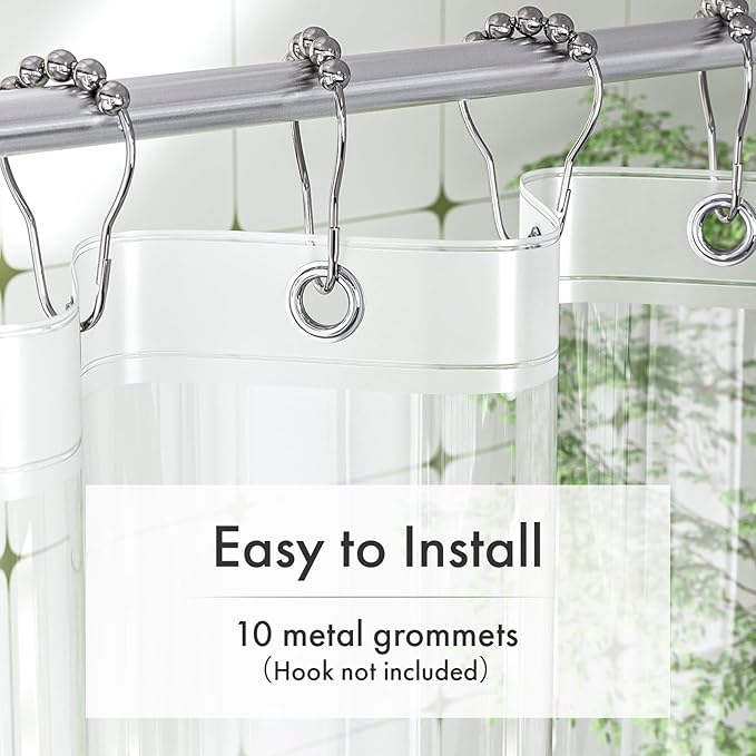 Amazer Clear Shower Curtain Liner, 60x72 Plastic Shower Liner PEVA Medium Weight Inside Shower Curtain for Bathroom with Rustproof Grommets