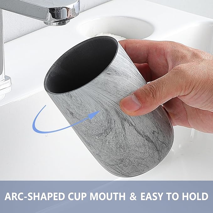 Marble Grey Toothbrush Holders for Bathrooms - 2 Cups Ceramic Toothbrush Toothpaste Holders, Grey Bathroom Tumbler Cups Reusable Toothbrush Mouthwash Cups, Bathroom Counter Organizer.