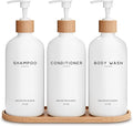 White Shampoo and Conditioner Dispenser Set by Brighter Barns - Shower Dispenser - Shampoo Conditioner Body Wash Dispenser with Pump - Shower Soap Dispenser for Bathroom Decor, Hotel, Airbnb (White)