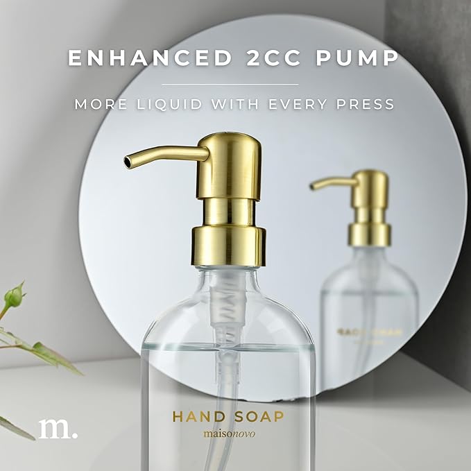 MaisoNovo Soap Dispenser 1-Piece Set | 16.9oz Clear Bottles with Gold Stainless Steel Pump