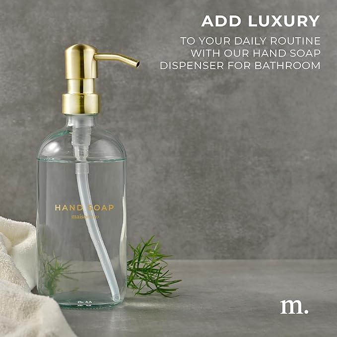 MaisoNovo Soap Dispenser 1-Piece Set | 16.9oz Clear Bottles with Gold Stainless Steel Pump
