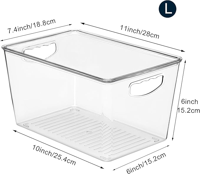 theaoo Clear Storage Bins with Lids Stackable - Large Plastic Containers for Pantry Organization and Storage - Perfect for kitchen,Fridge,Laundry Room,Bathroom,Garage,Closet,Cabinet Organizer - 8 Pack