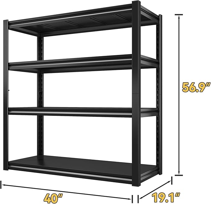 Raybee 40" W Garage Shelving Heavy Duty Storage Shelves 56.9" H Metal Shelving Heavy Duty Load 1600LBS Adjustable Metal Shelves for Storage for Pantry Kitchen 40" W x 19.1" D x 56.9" H 3 Pack