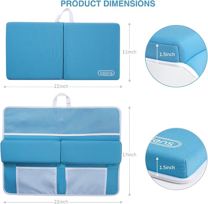 beiens Bath Kneeler and Elbow Rest Pad Set, 1.5'' Thick Quickly Dry Kneeling Pad and Elbow Support, Support Large Baby Bathtub Bath Mat Kneeling Pad with Toy Organizer for Baby Bathing Time (Blue)