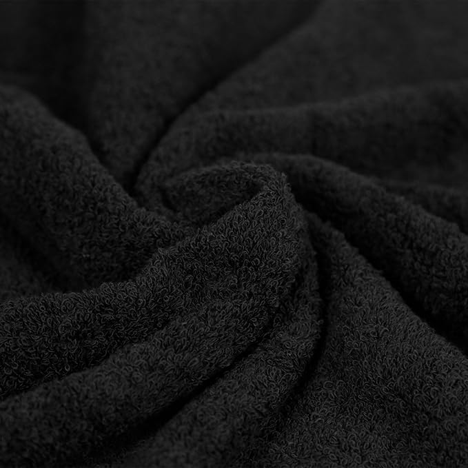 Amazon Basics 6 Piece Oversized Fade resistant Towel set, 100% Cotton towels for bathroom, soft and absorbent, 2 Bath Towels, 2 Hand Towels and 2 Washcloths bathroom towel set, Black