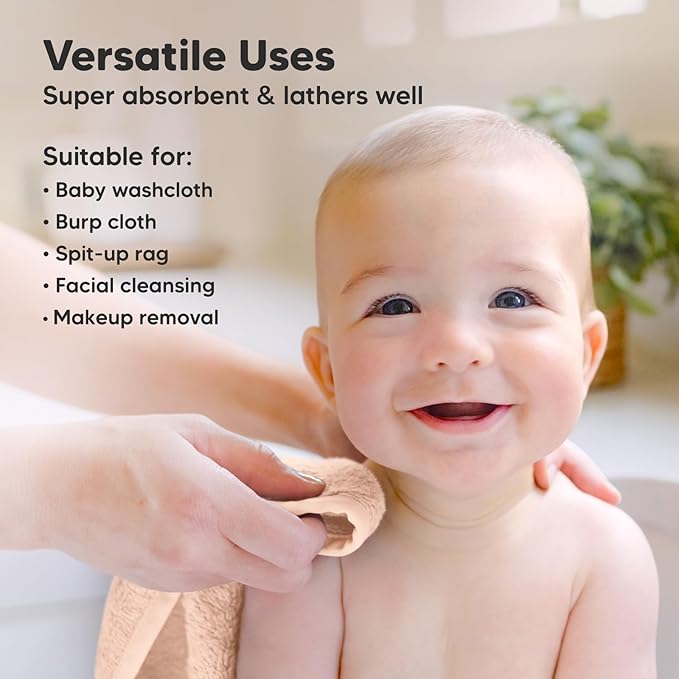 6-Pack Baby Washcloths - Soft Absorbent Viscose from Bamboo Wash Cloths for Babies, Kids, Toddlers, Infant, Newborn Bath Towels, Gentle on Sensitive Skin, 10x10 Reusable Face Towels (Peachy)