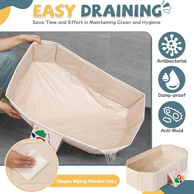 Orzbow Collapsible Baby Bathtub, Toddler Bathtub with Non-Slip Base, Portable Bath Tub for Kids Infant 12 Months+ Travle, Easy to Clean, Stable & Durable, Space-Saving, White