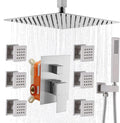 Enga Shower System with Body Jets 12 Inch Ceiling Mounted Rain Shower and Handheld Sprays Brass Full Body Massage Spa Jets Contain Rough-in Shower Valve, Brushed Nickel