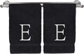 Monogrammed Hand Towel, Personalized Initial Gift, Extra Absorbent 100% Turkish Cotton - Soft Terry Finish - Set of 2 - White Block Initial E - Embroidered on Black Towels
