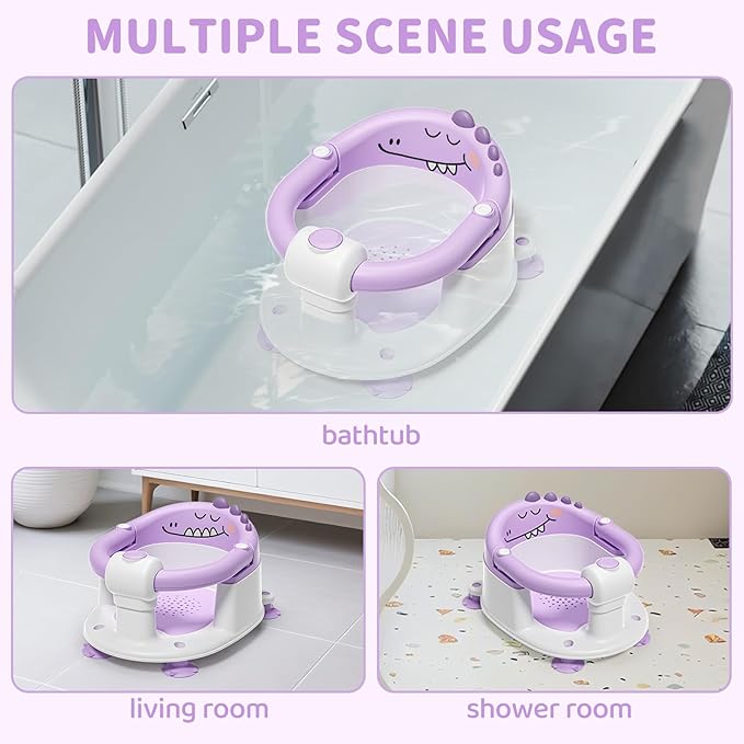TPN Baby Bath Seat for Babies 6 Months & Up, Non-Slip Toddler Bath Seat with 5 PCS Waterproof Emoji Stickers, Portable Infant Bath Seat for Baby(Lavender)