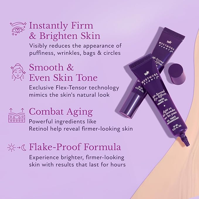 Westmore Beauty 60 Second Effects Tinted Firming Gel - Under Eye Cream For Puffiness And Bags Under Eyes - 10 mL Light to Medium - 0.33 Fl Oz