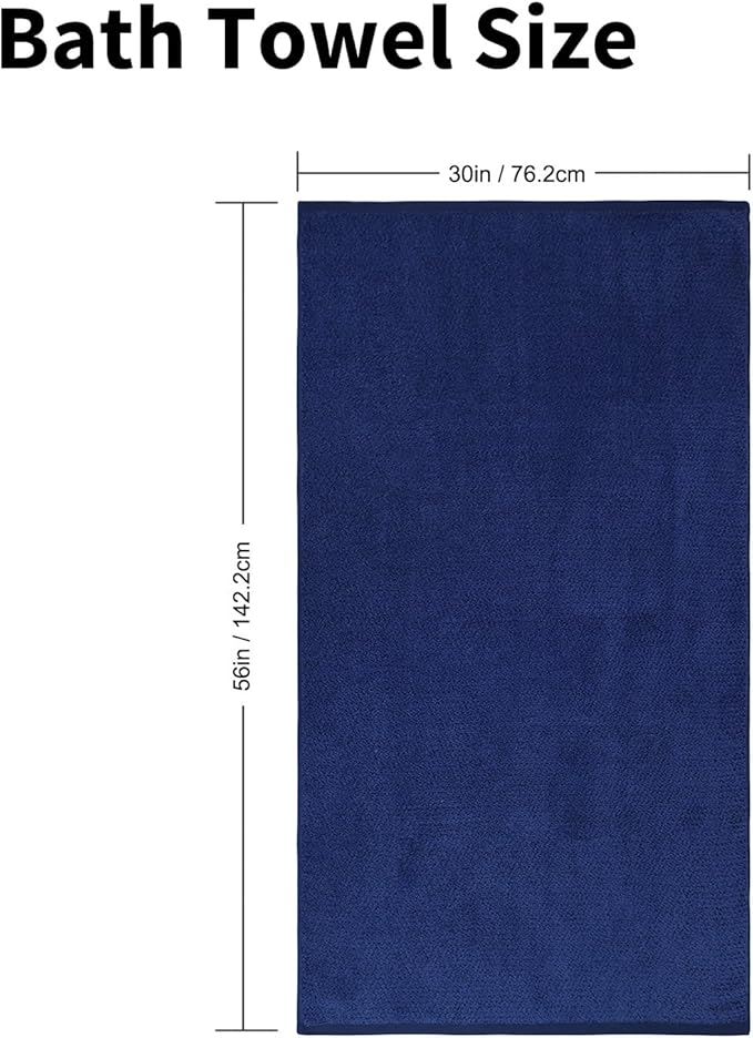 Everplush Diamond Collection Oversized Bath Towel – 1 Pieces, Super Soft & Highly Absorbent, Quick-Drying, Extra Large & Thick. Perfect for Bathroom, Pool, Swimming Use (Navy, 30" x 56" 1PK)